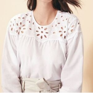 Ann Taylor Floral Eyelet Yoke Top in White Size Small